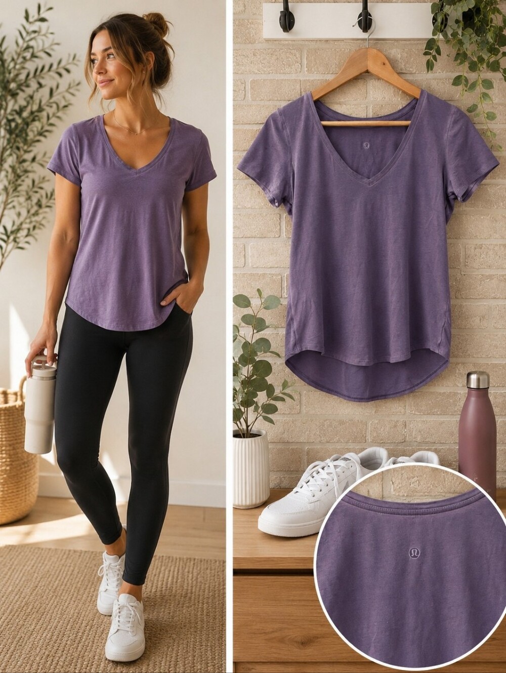 Lululemon Purple V-Neck Short Sleeve Tee Yoga Activewear Top